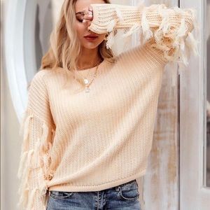 Cream fringe sleeve sweater